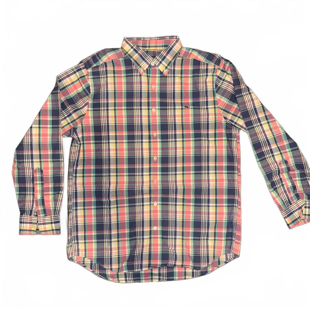 EUC Vineyard Vines Slim Fit‎ Whale Colorful Plaid Shirt Large L Long Sleeve